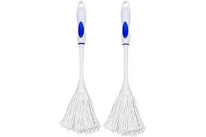 ALAZCO 2 Dish Mop BBQ Basting Grilling Apply Barbeque Sauce Marinade Glazing – Cleaning Soft Brush Wash Bottles Decanter Wine Glass Coffee Pot Full Cotton Fiber Head Non-Slip Handle 15’’ Long