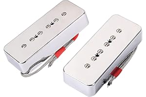 LAMSAM P90 Pickup Set, Single Coil Neck Bridge PUP Loaded Alnico 5 Bar Magnets, High Output Single-coil P/U for 6 String Electric Guitar with P90-sized Pickup-up Configuration, Chrome