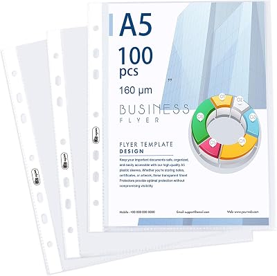 Agoer Pack of 100 Transparent A5 Document Wallets 0.16mm PP Edge Strong