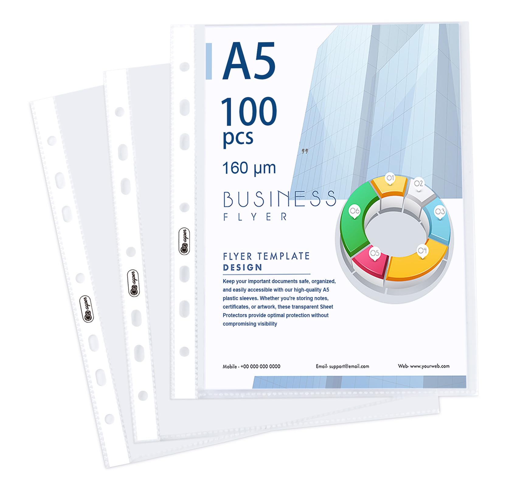 Pack of 100 Transparent Document Wallets DIN A5 Extra Strong 160 µ Polypropylene Plastic Document Wallets Collector Bags for Protection of Paper, Files and Documents