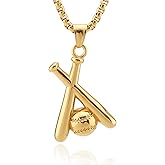 HZMAN Baseball and Baseball Bat Cross Sports Stainless Steel Pendant Necklace 22+2'' Chain