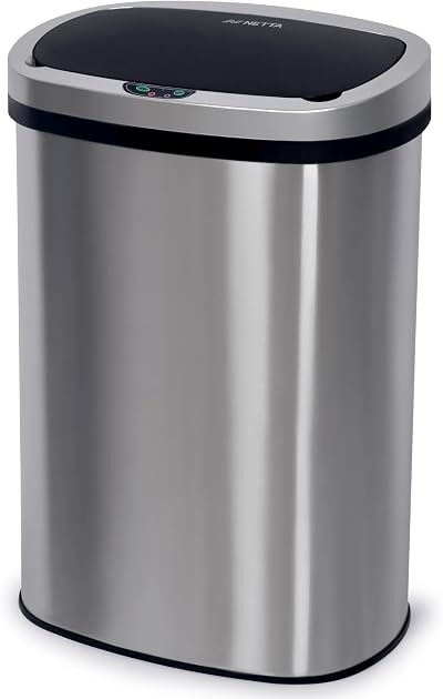 NETTA 50L Sensor Bin Kitchen Automatic Motion Infrared Lid Non-Skid Base Silver