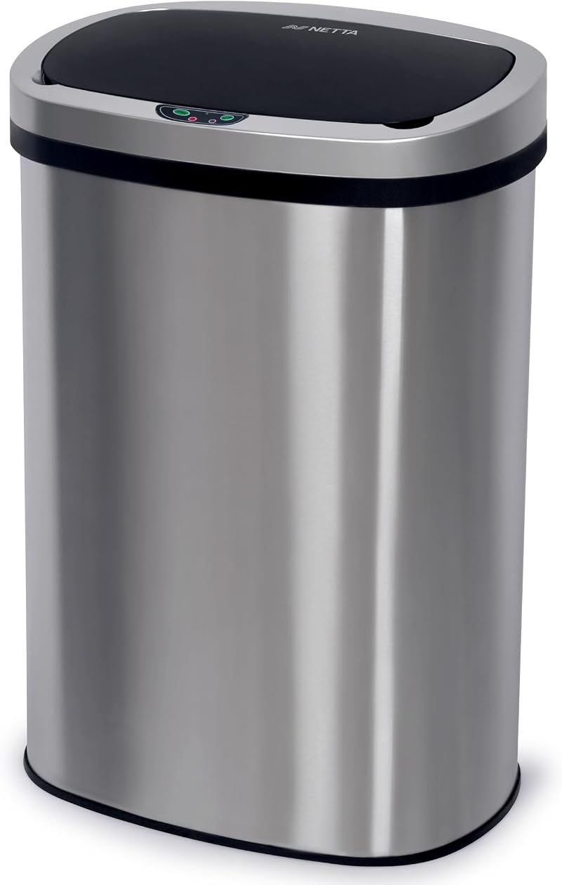 NETTA 50L Sensor Bin Kitchen Automatic Motion Infrared Lid Non-Skid Base Silver