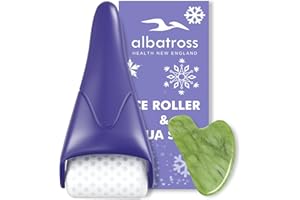 ALBATROSS HEALTH NEW ENGLAND Ice Roller & Gua Sha Set, Skin Care for Face Wrinkles and Puffiness, Self Facial Massage Tools
