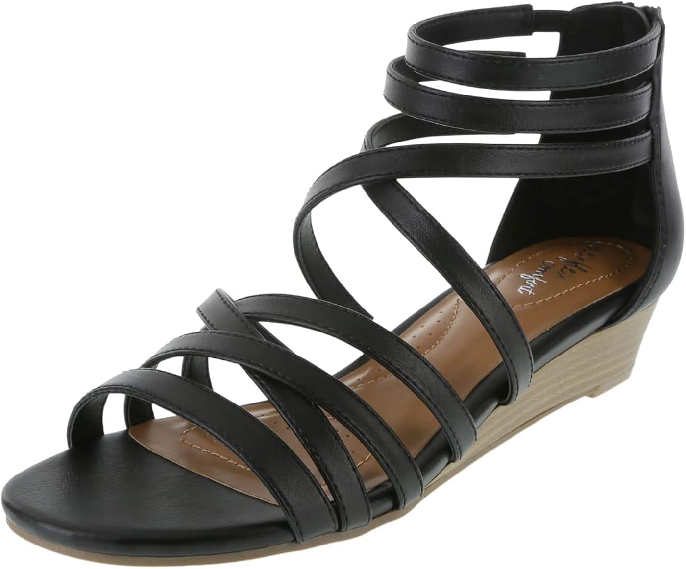 Amazon.com: dexflex Comfort Black Women's Nessa Low Wedge Sandal 9 Wide: Shoes