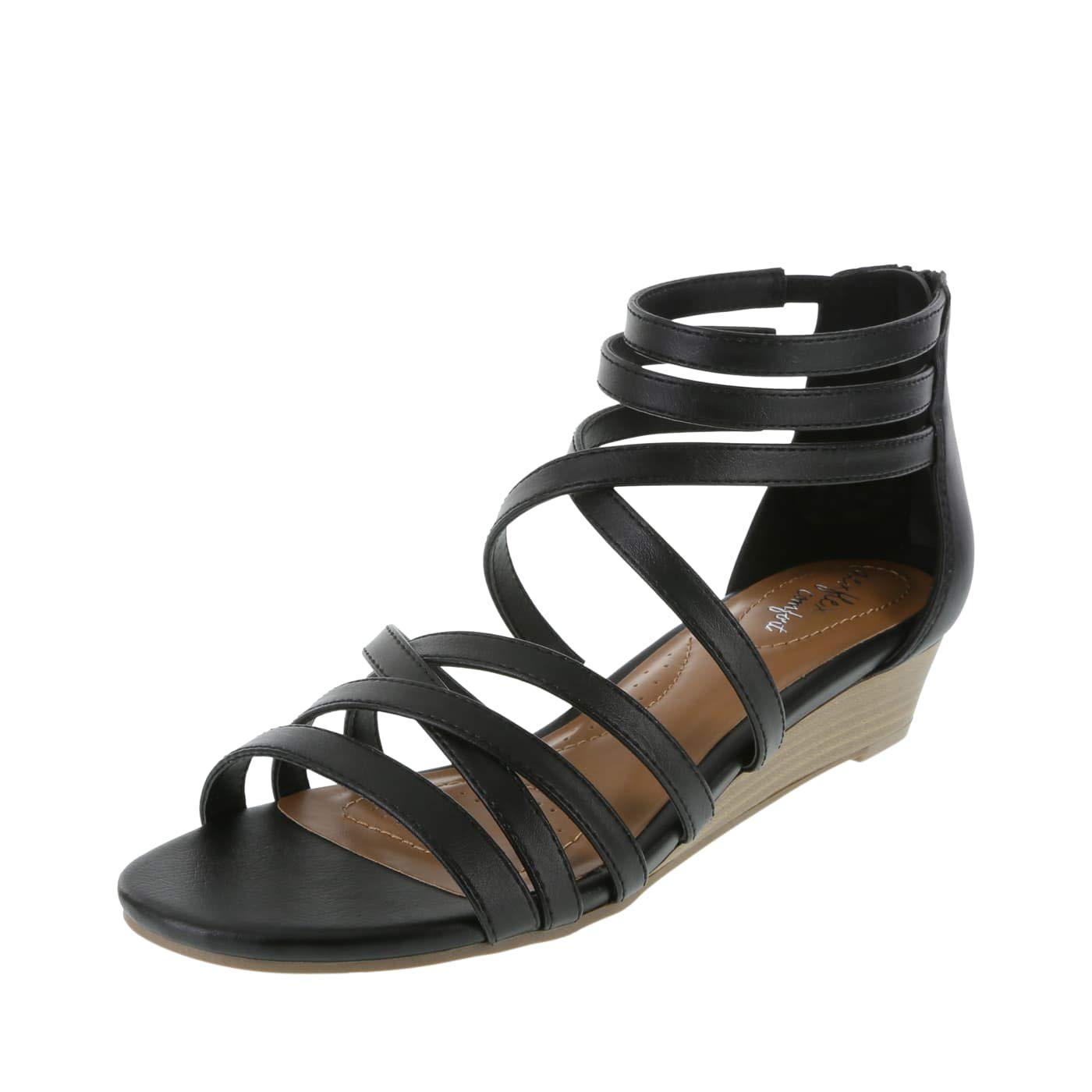 dexflex Comfort Black Women's Nessa Low Wedge Sandal 5 Wide