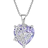 FJ Butterfly Necklace for Women 925 Sterling Silver Love Heart Birthstone Pendant Necklace Jewelry Gifts for Her
