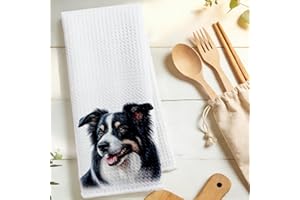 Border Collie Print Kitchen Towels, Absorbent Soft Tea Towel, Pet Dog Decoration Hand Towel, Microfiber Fast Drying Dish Clot