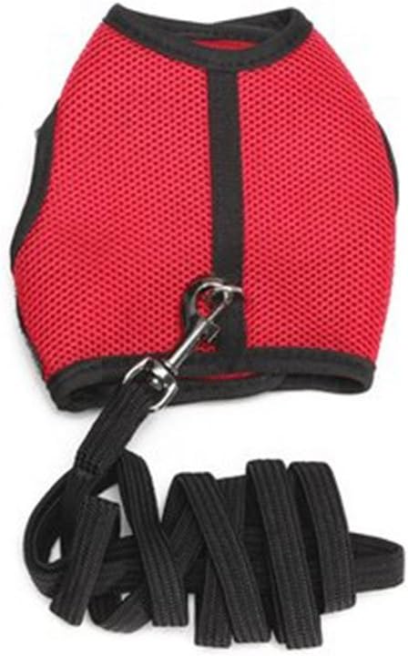 TAKEMORE7 Escape Proof Cat Rabbit Harness and Leash, Adjustable Soft Mesh Holster Style Harness Leash for Ferret Guinea Pig Small Animal Pet Walk Lead (S,Red)