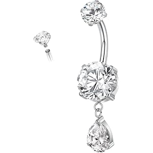 JKOYKOY Dangle Belly Button Rings G23 Titanium Belly Ring 14G Internally Threaded Dangly Belly Button Piercing Teardrop CZ Na