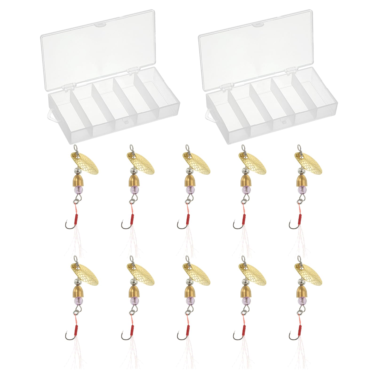 PATIKIL Fishing Lures Spinnerbait, 10 Pack Trout Lures Rooster Tail Fishing Lures Single Hook Trout Spinners 1/8 oz with 2 Tackle Boxes for Freshwater Saltwater Fishing, Gold Tone