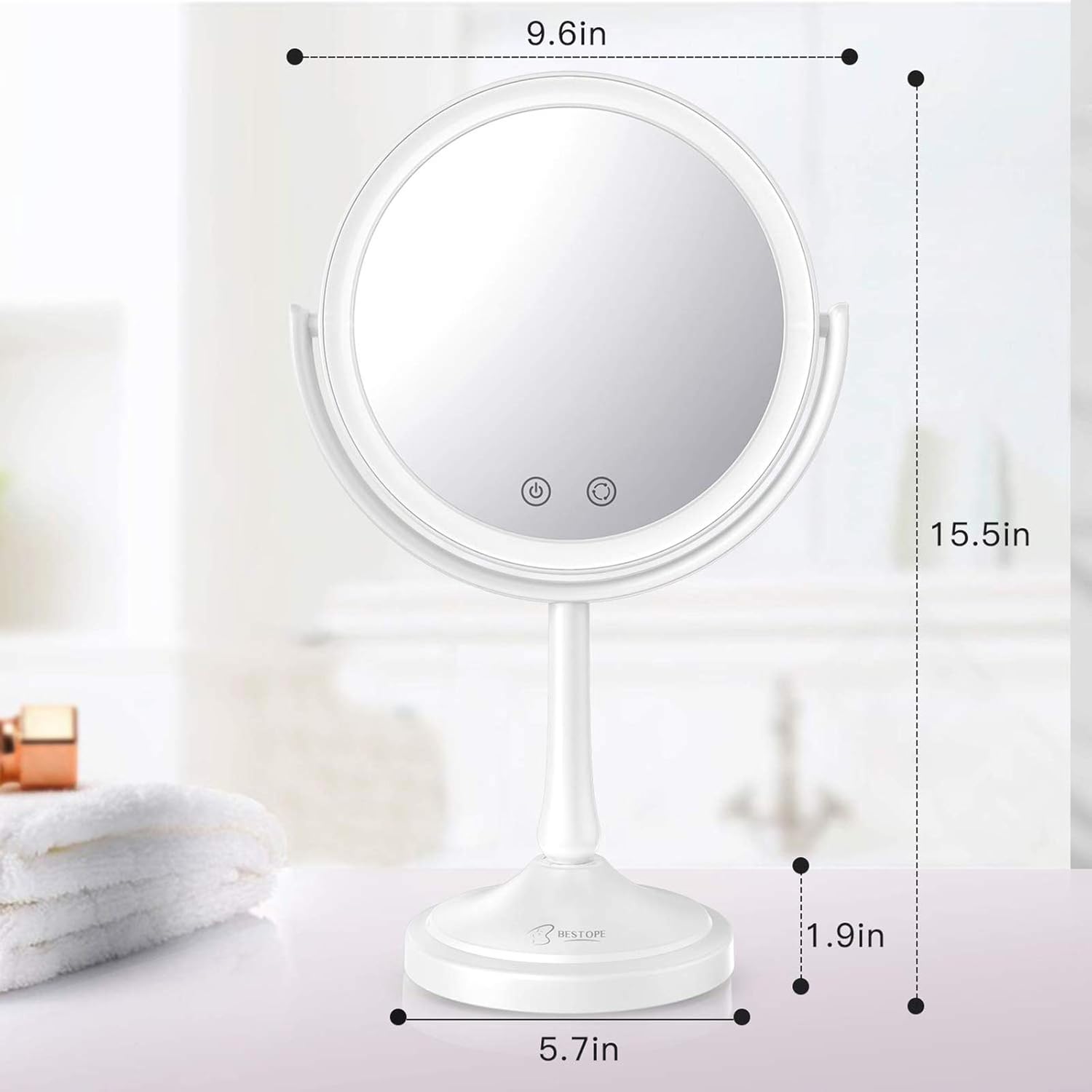 BESTOPE Makeup Mirror 1X 7X Magnification Lighted Magnifying Mirror 3 Color Light Mode，Double Sided Vanity Mirror with 60 LED Lights Dimmable Touch Screen, Portable Tabletop Mirror : Beauty
