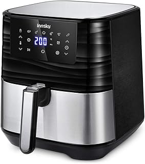 Innsky Heißluftfritteuse 5,5L XXL aus Edelstahl mit digitalen LED-Display, 7 Programmen, 1700W Heissluftfritteuse Airfryer mit 32 Rezeptbuch, Ohne ÖL Fritteuse Heissluft Fritteusen (Neueste Version)
