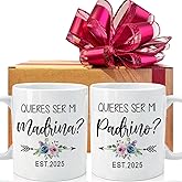 FALJIOK 2025 Quieres Ser Mi Madrina & Quieres Ser Mi Padrino Mug Set, GodParents Bautizo Recuerdos Juego Tazas, Madrina Padrinos Godparent De Bautizo Propuesta Taza De Café, Godparents Valentine Gift