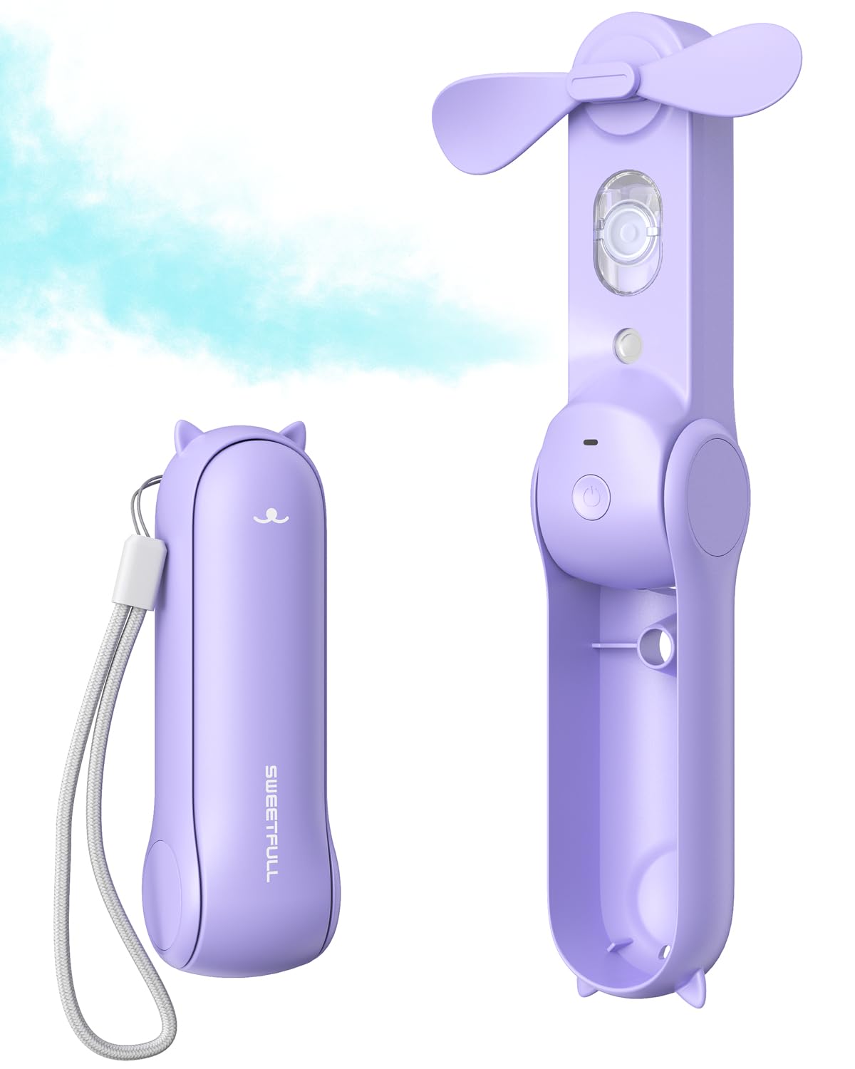 SWEETFULL Portable Misting Fan, Handheld Personal Mister, Rechargeable Mini Spray Water Mist, for Kids Women Travel, Outdoors, Hiking, Camping, Home Office (Purple)