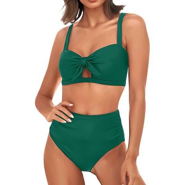 Jolefile Two Piece Swimsuits For Women - High Neck Tankini With Tummy Control & Cheeky Bottoms