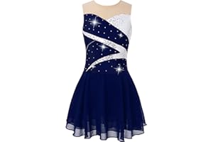 XUNZOO Kid Girls Ice Figure Skating Costume Patchwork Color Mesh Leotard Dress for Dance Performance