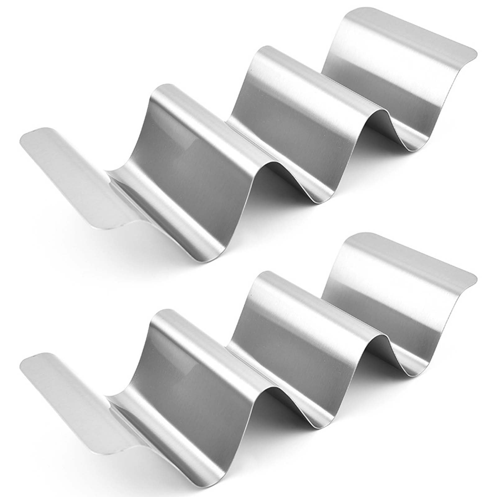 Taco Holder Stand Set, 2 Pcs Stainless Steel Taco Holder, Taco Tray Holder Hot Dog Holders, Wave Shaped Taco Holder with Handle, Dishwasher Safe, for Mexican Tacos, Sandwiches, Sausages (U Shape)