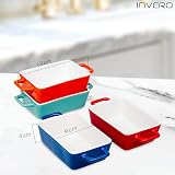 Invero 4x Mini Stoneware Rectangular Bake Dishes Set Red Blue Orange Green view 5