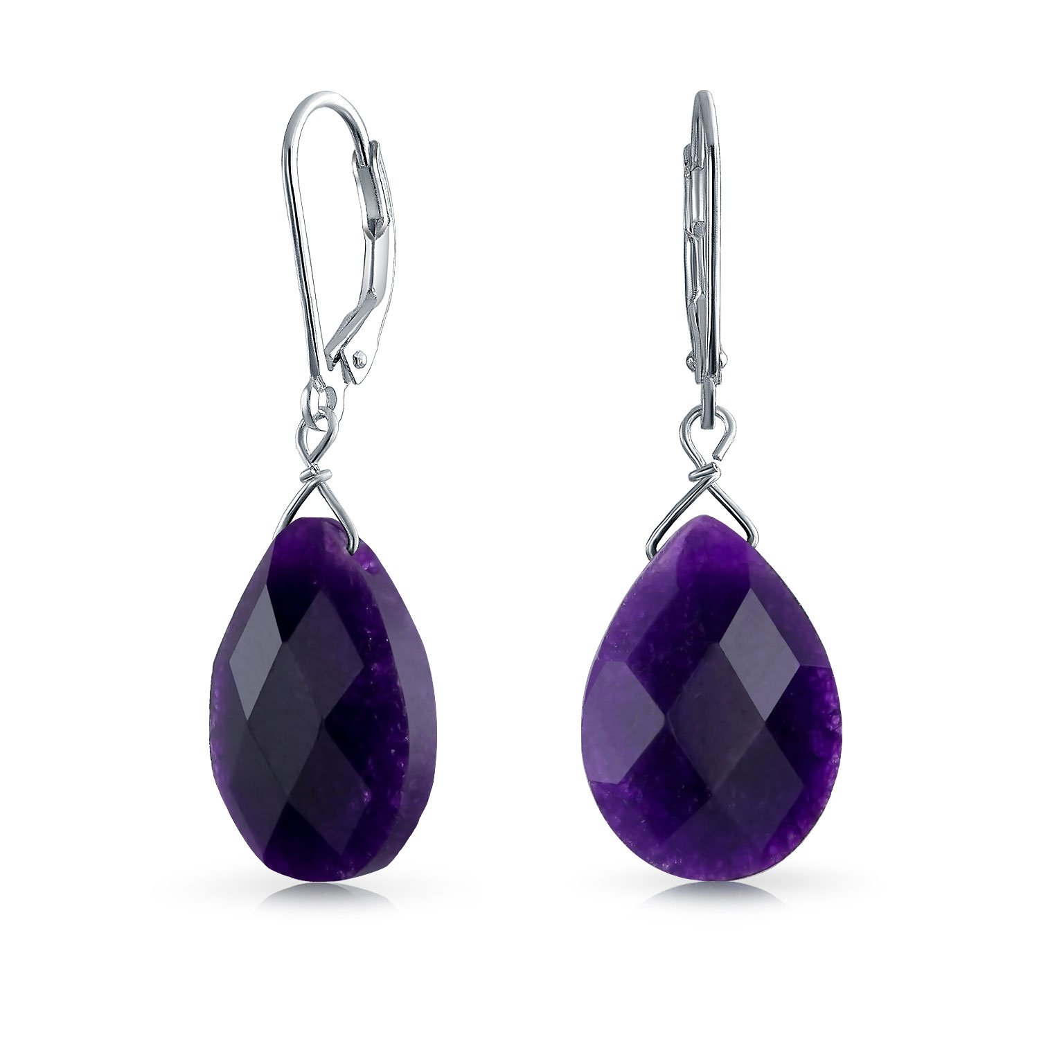 Gemstone Purple Amethyst Faceted Teardrop Pear Shaped Drop Dangle Lever back Earrings For Women .925 Sterling Silver — image 1
