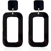 Aishgjia 70S Vintage Minimalist Multicolor Acrylic Geometric Square Hollow Drop Dangle Neon Earrings Retro 80s Party Costume Accessory for Women Jewelry Gifts