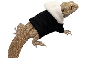 COPFEU Lizard Clothes for Bearded Dragons Handmade Cloth Material Hoodies Sweater Coat Reptile Apparel Costume Skin Protection Photo Party for Lizard Bearded Dragon (Black)