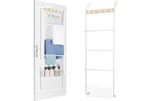 SHINOSKE Over The Door Towel Rack, 5-Tier Towel Racks for Bathroom Door Hanging, White Over Door Towel Bar Rack, Door Blanket Holder for Clothes, Washcloths,Hand Towels, Over The Door Bathroom Organizer