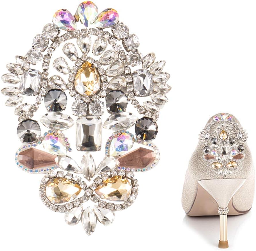 2 Pack Rhinestone Patches, Beaded Crystal Appliques Sew on Shoes DIY Apparel Decorations