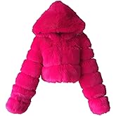 PLAZRU Short Faux Fur Coat for Women Zipper Up Hooded Shaggy Warm Elegant Long Sleeve Winter Fashion Cropped Furry Jacket