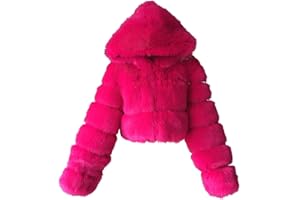 hlysgo Winter Crop Coats Womens Faux Fur Jacket Long Sleeve Hooded Cropped Jackets Zipper Fuzzy Short Coat Outerwear