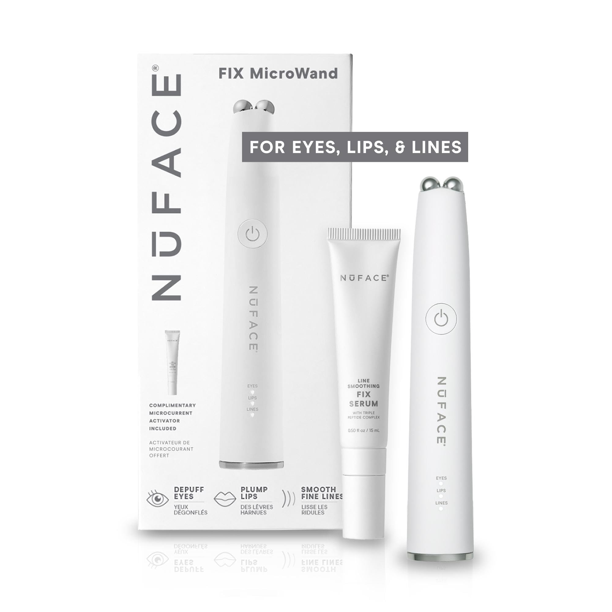 NuFACE FIX MicroWand - Microcurrent Device + Serum Activator for On-The-Go Treatment of Forehead Lines, Crow's Feet, Under Eyes, Smile Lines & Fuller-Looking Lips
