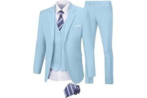 Mrbuerly Men Suit 3 Pieces Slim Fit, 2 Button Wedding Suit Prom Suit for Men Business Suit Jacket Vest Pant and Tie