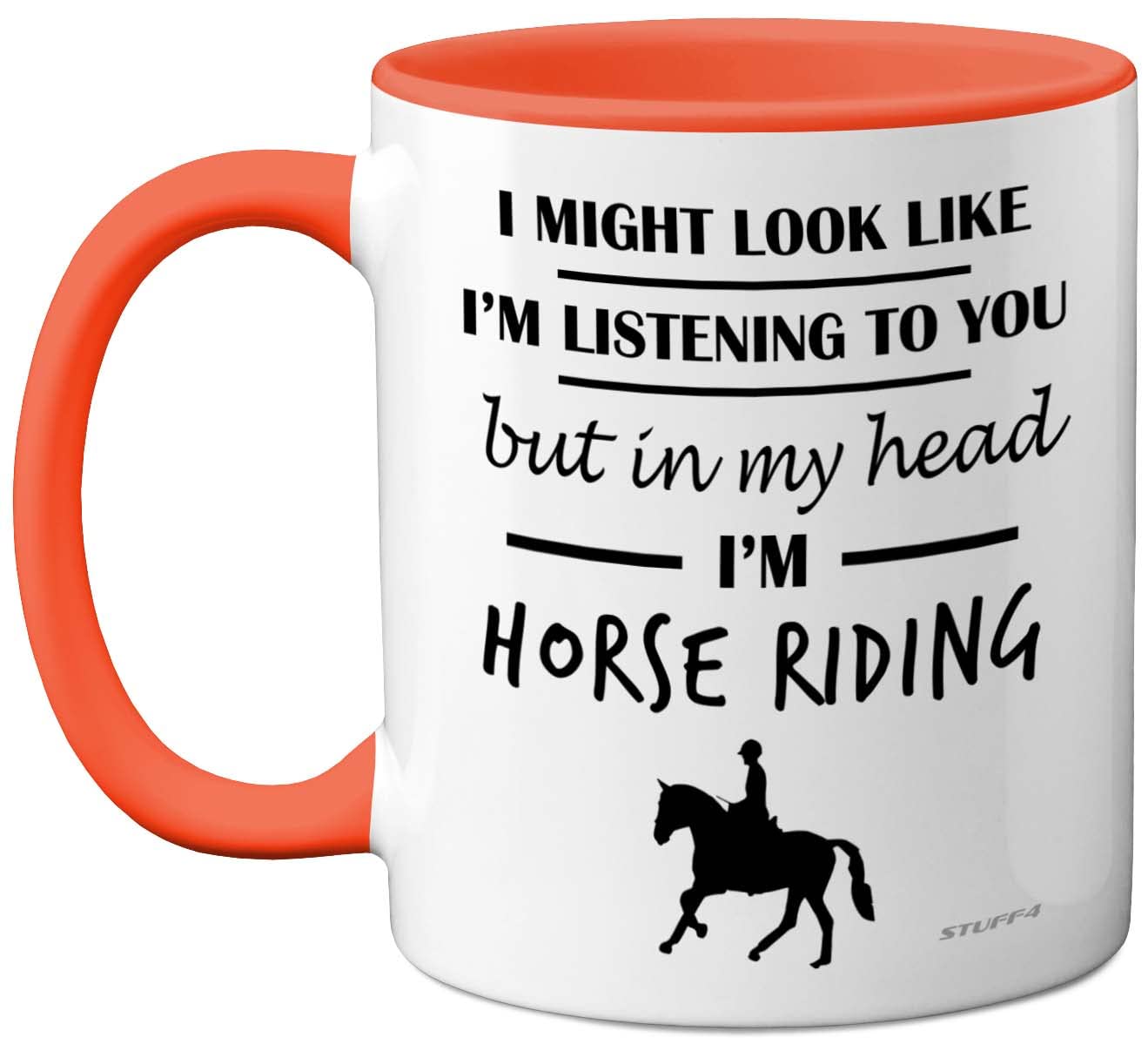 Stuff4 Horse Gifts for Women Men - in My Head I'm Horse Riding - Riding Gifts for Lovers, Mugs Girls, Rider 11oz Ceramic Dishwasher Safe Orange Handle Mugs Cup — image 1