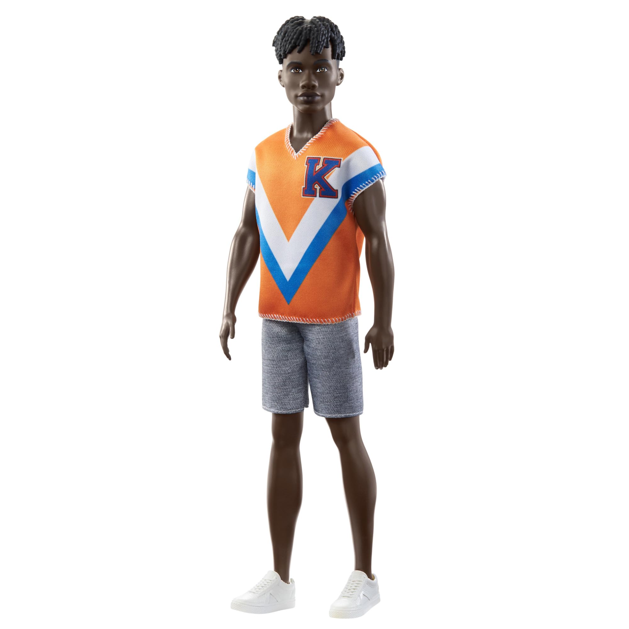 Barbie - Ken Fashionistas doll with twisted black hair and a trendy sporty jersey and shorts, HPF79