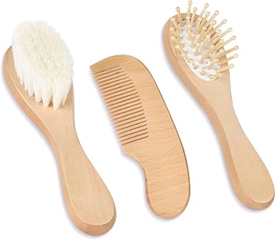 Aolso Baby Hair Brush 3Pcs Wooden Handle Eco Friendly Scalp Care Gift
