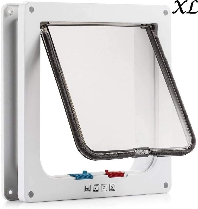 Puerta para Gato con Cierre magnético de 4 vías, Puerta para Mascotas para Gatos y Perros pequeños, Puerta para Gatos con túnel XL Blanco 20 x 22 x 5.5 cm