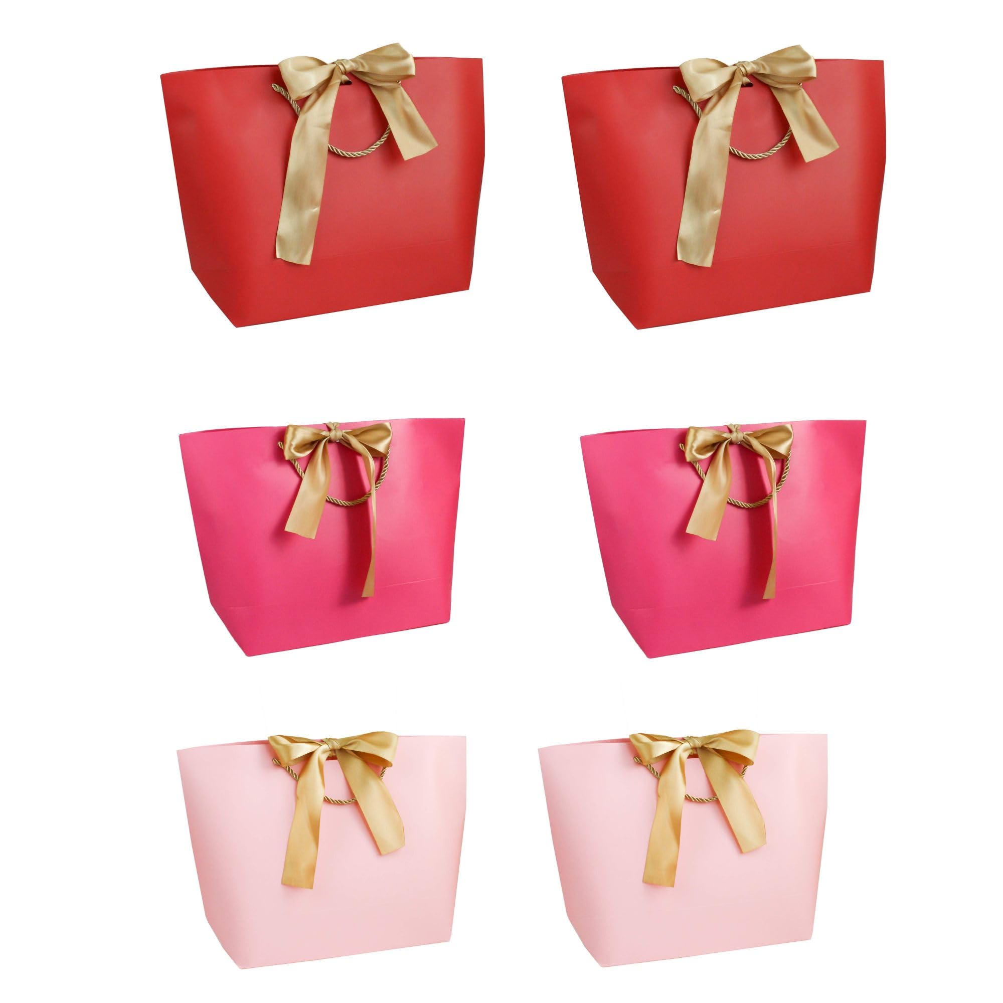 Emartbuy Set of 6 Luxury Gift Bag with Ribbons Strong Laminated Paper Mixed Colours 28 x 20 x 9 cm
