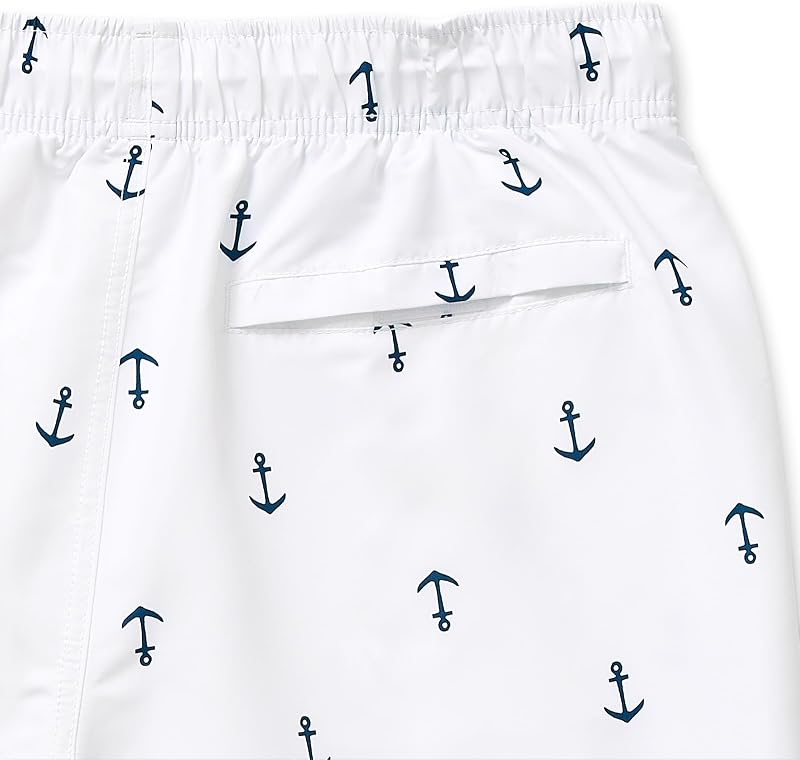 Bañador para Hombre Quick Dry All Over Classic Anchor Print Swim Trunk, Blanco Brillante, S