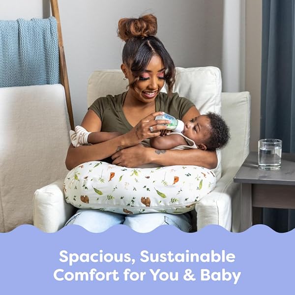 BOPPY NURSING PILLOW – FIRM, ERGONOMIC U-SHAPED BOTTLE AND BREASTFEEDING PILLOW WITH HIGH LIFT FOR COMFORT AND SUPPORT, SPACIOUS SURFACE – NEUTRAL PLANTS AND ANIMALS