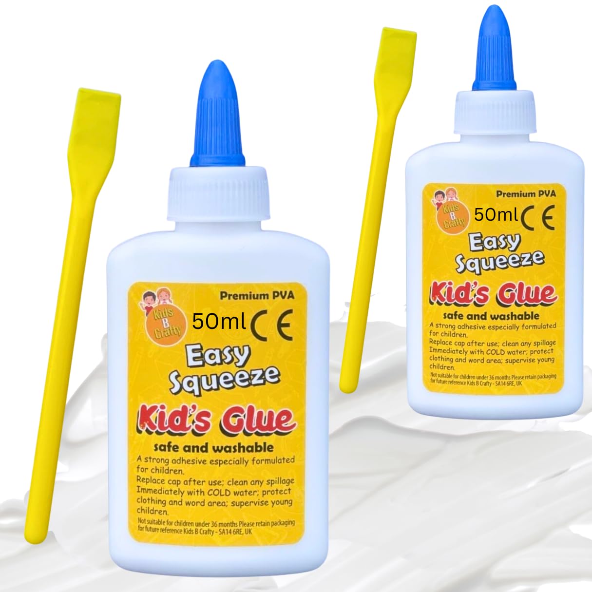 Kids Glue – PVA Glue for Crafting with Spreader, White Washable Non-Toxic 100ml (2 x 50ml)
