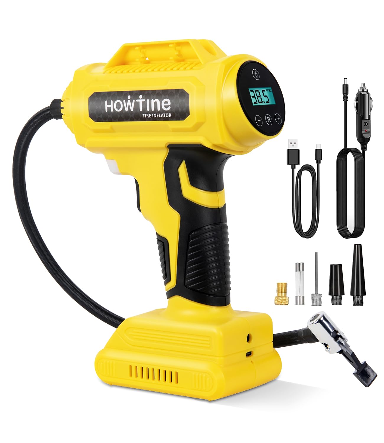 Howtine Tire Inflator Cordless Air Compressor, Portable 150 PSI Digital ...