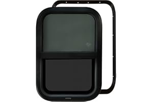 RV Murts Trailer Window 15"x22", Tempered Glass with Screen & Trim Kit, 1-1/2" Wall Fit for Teardrop Camper, Cargo, Travel Motorhome, Vertical Slide.(Aluminum, Shatterproof, Cold Insulation)