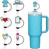 6 PCs Nurse Straw Covers, Amreich Medical Straw Topper for 10mm-Straw Fits Stanley 30 40oz Tumblers, Dust Proof Drink Accessories Caps Lids for Nurse Doctor