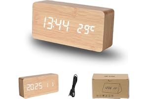 Meiguihai Wooden Digital Alarm Clocks for Bedrooms:Digital Clock with Large Display, Desk Clock for Bedside,Dimmable Alarm Cl
