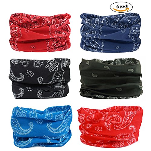 FAYBOX 6pcs Magic Wide Wicking Headbands For Men and Women Outdoor Headwear Bandana Sports Scarf Tube UV Face Mask for Workout Yoga Running