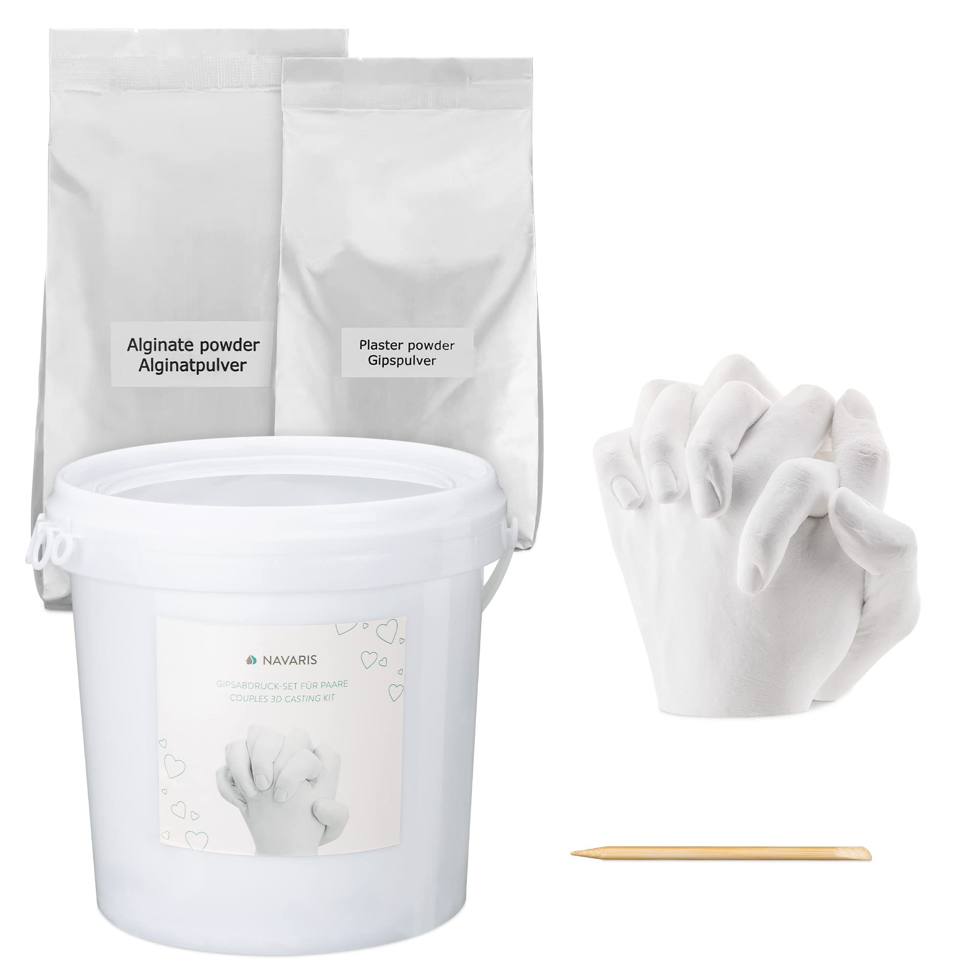 Navaris Children's Hand Casting Kit - Moulding and Plaster Powder Set for 3D Casts - 2 Kids Holding Hands or 1 Adult Hand - Includes 2L Mixing Bucket