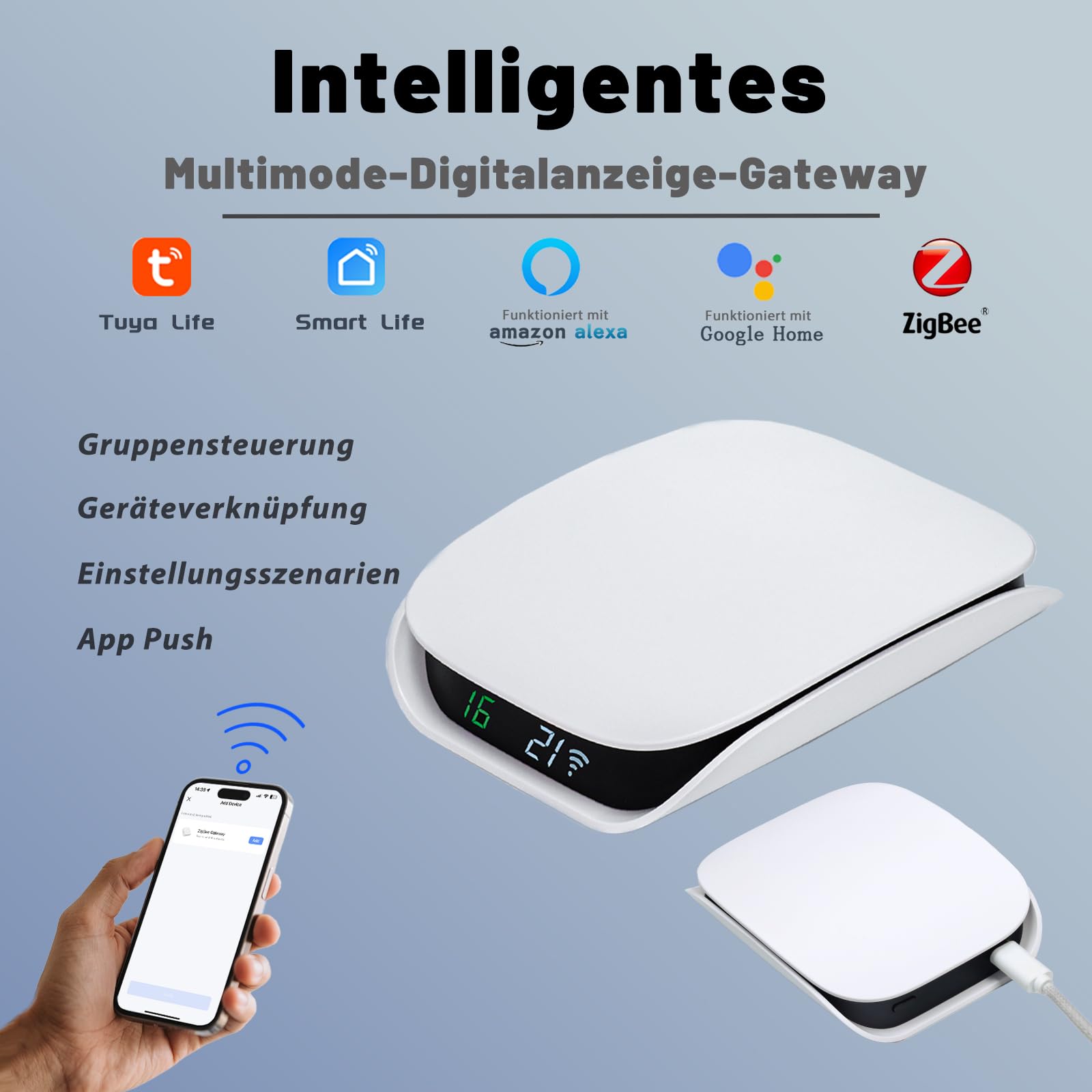 CHSGD Tuya Zigbee Gateway Hub [Online-Geräten Anzeigemenge]Smart Bluetooth ZigBee Hub&Controller für Hausautomation Intelligenter Zigbee Gateway Bridge Kompatibel mit Alexa,Google Home,Smart Life,Weiß 2