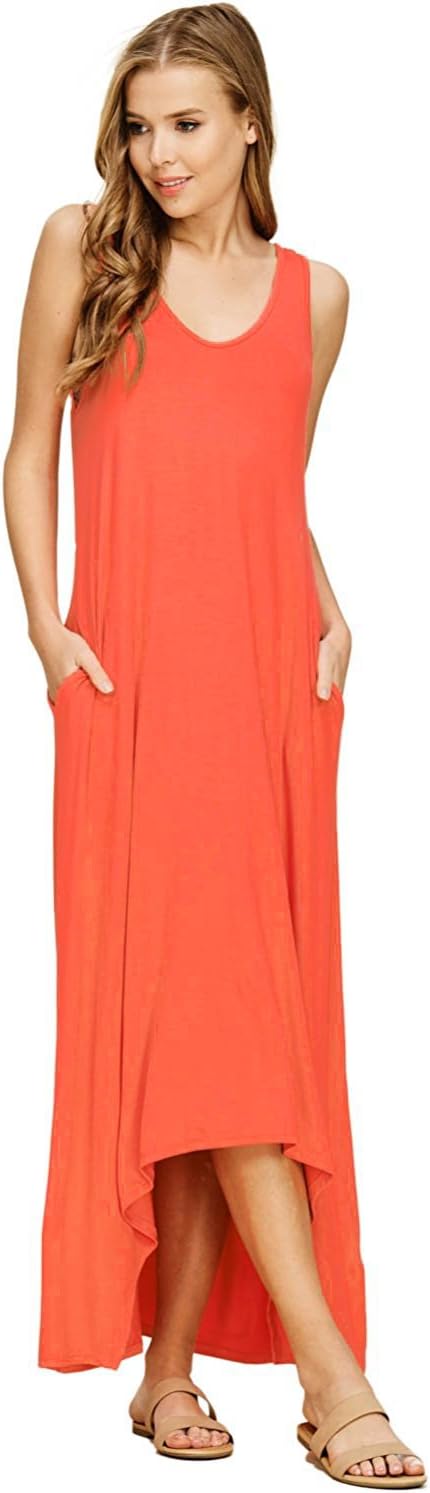 MARI CIAS Women's Pocket Maxi-Dress Sleeveless Extra Long T-Shirt Shift Dresses