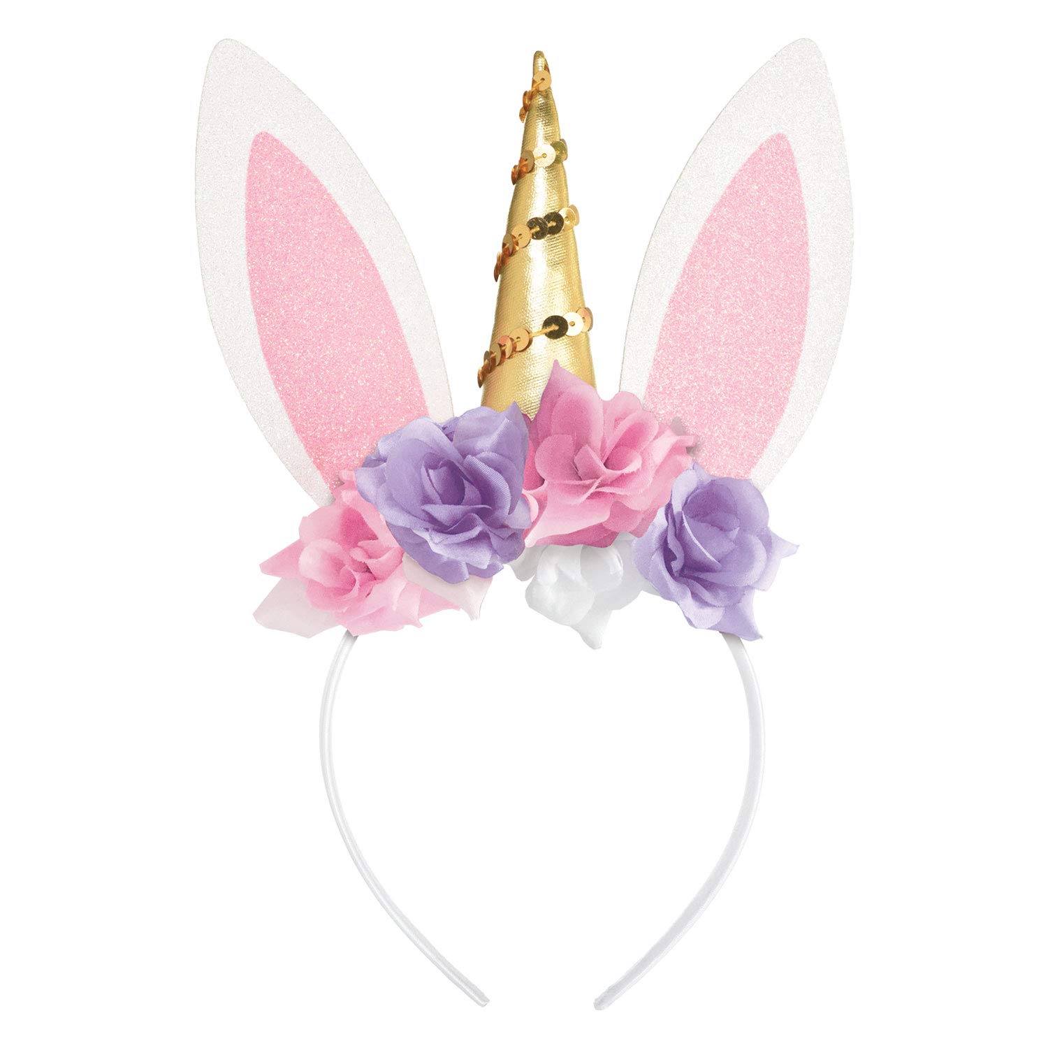 amscan 8402677 Amscan - Easter Unicorn Bunny Headband with glitter and Flowers