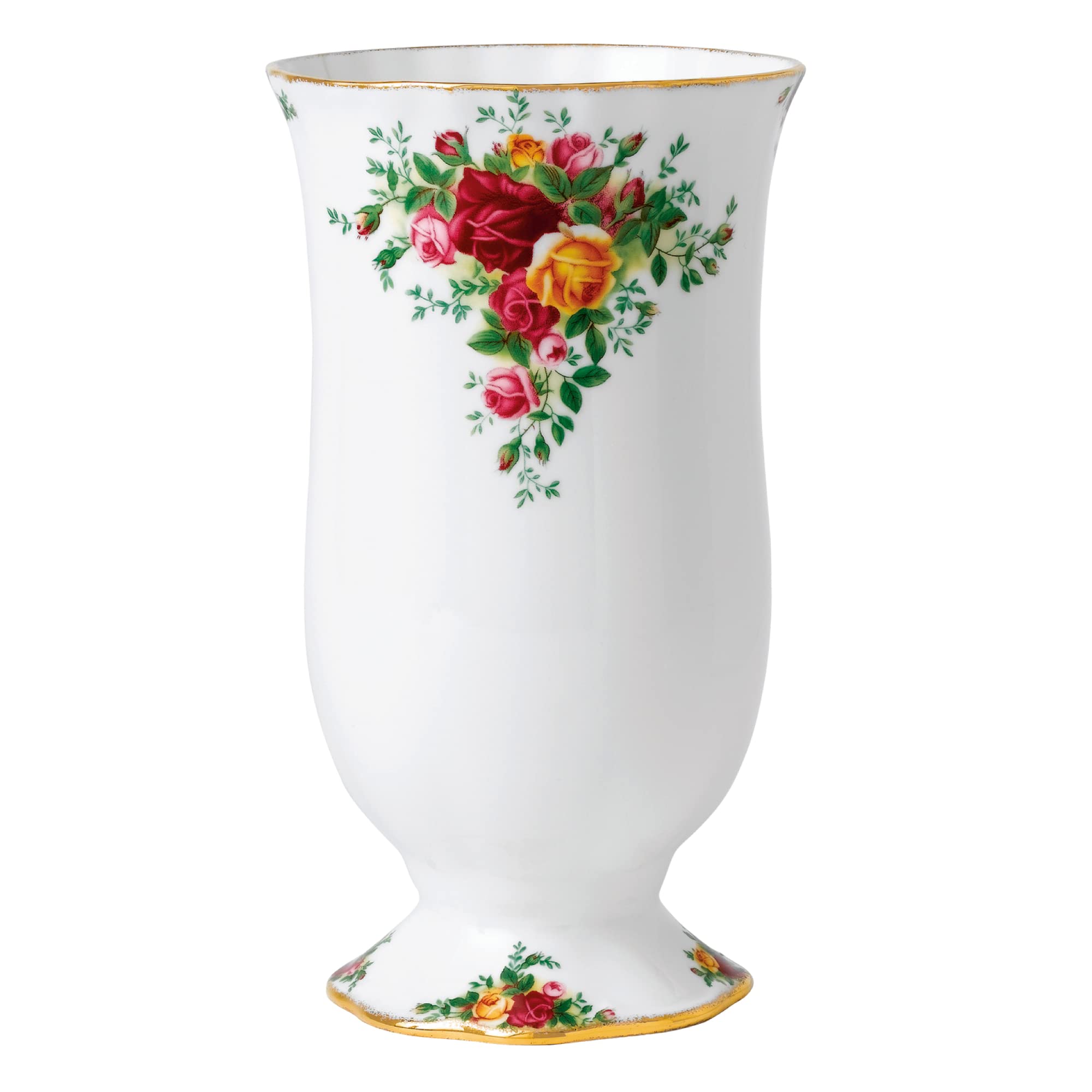 Royal Albert - Old Country Roses Vase Gift - Vintage Fine Bone China Display Vase - Medium Size - Floral Pattern, 22cm, White